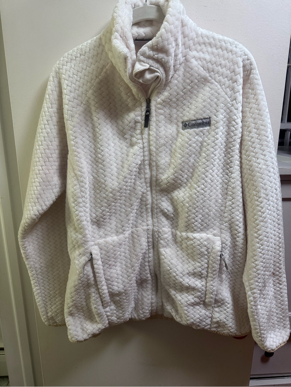 Columbia Plush Fleece Jacket in Cream with Logo Patch